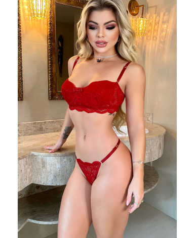 Conjunto de Lingerie Sem Bojo, Tomara que Caia - Vermelho